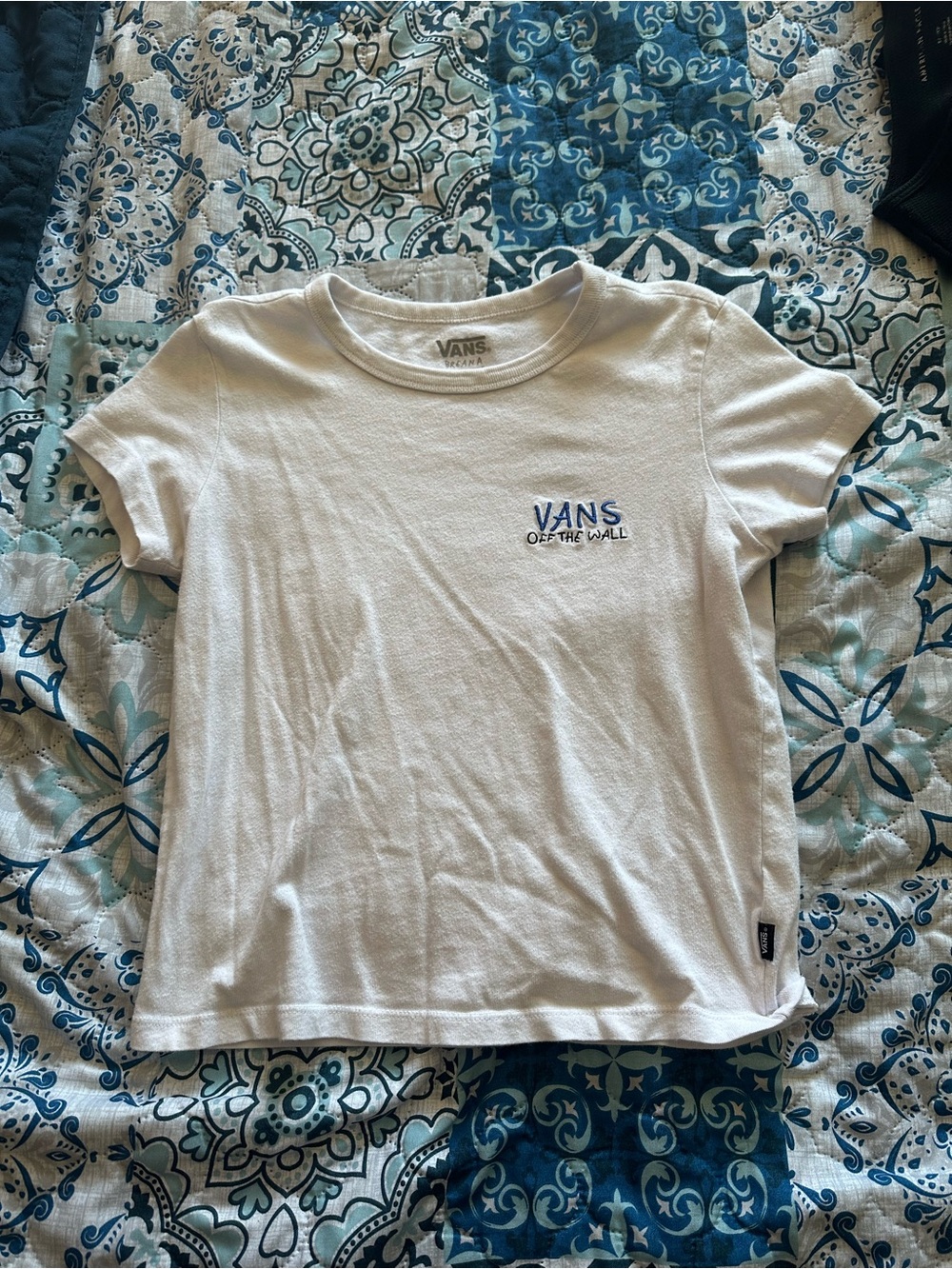 Vans White Short Sleeve Tee with Blue Logo